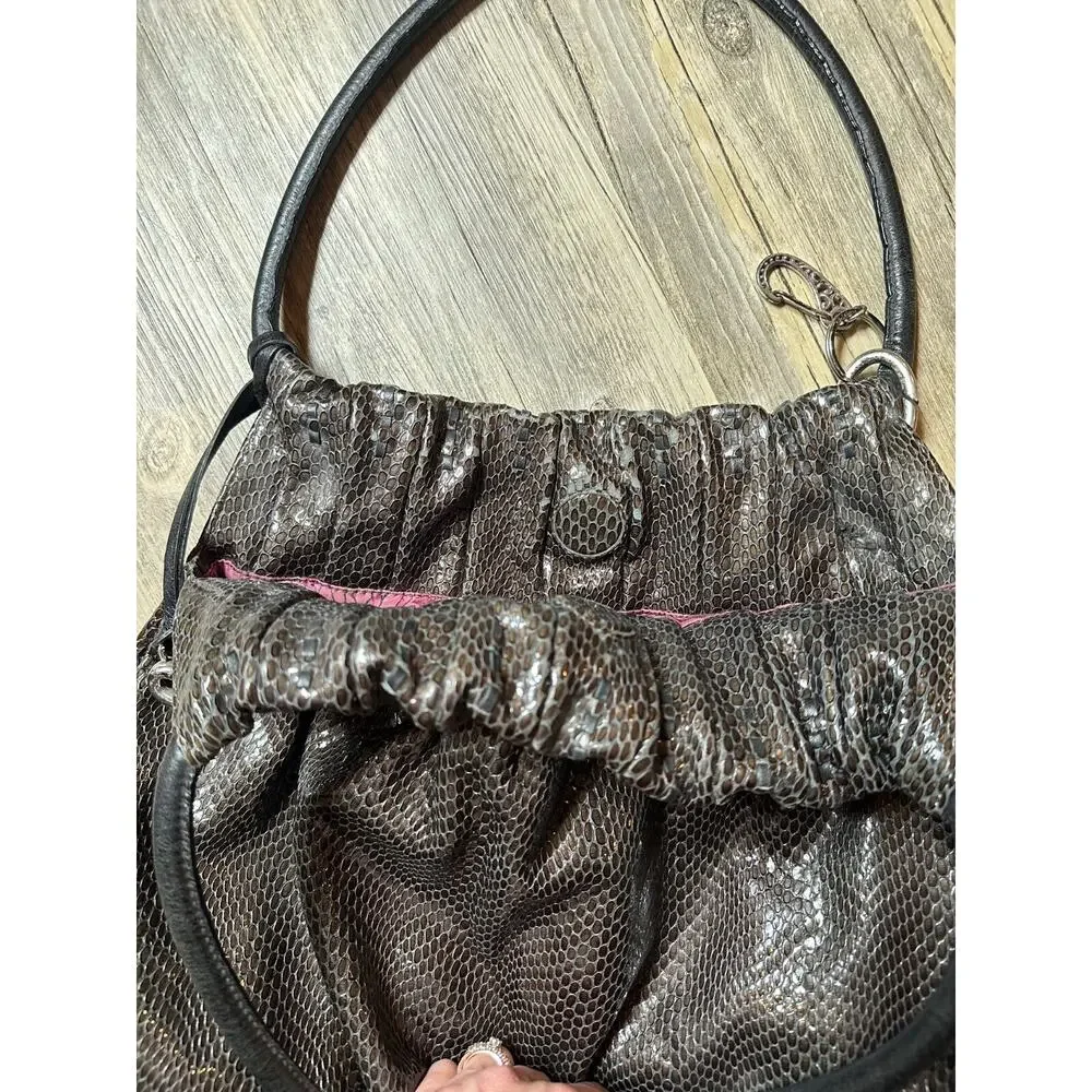 Brighton Breelan Python Snake Embossed Leather Handbag Purse Hobo Brown Grey